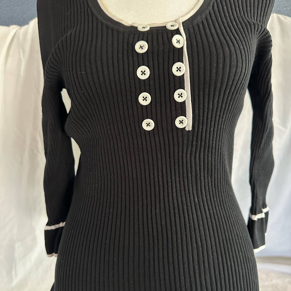 August Silk Black Ribbed Top with White Trim